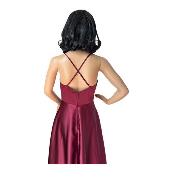 CELEBRATE DB STUDIO spaghetti strap satin a-line long dress iWine Cherry size 2 - Picture 9 of 16